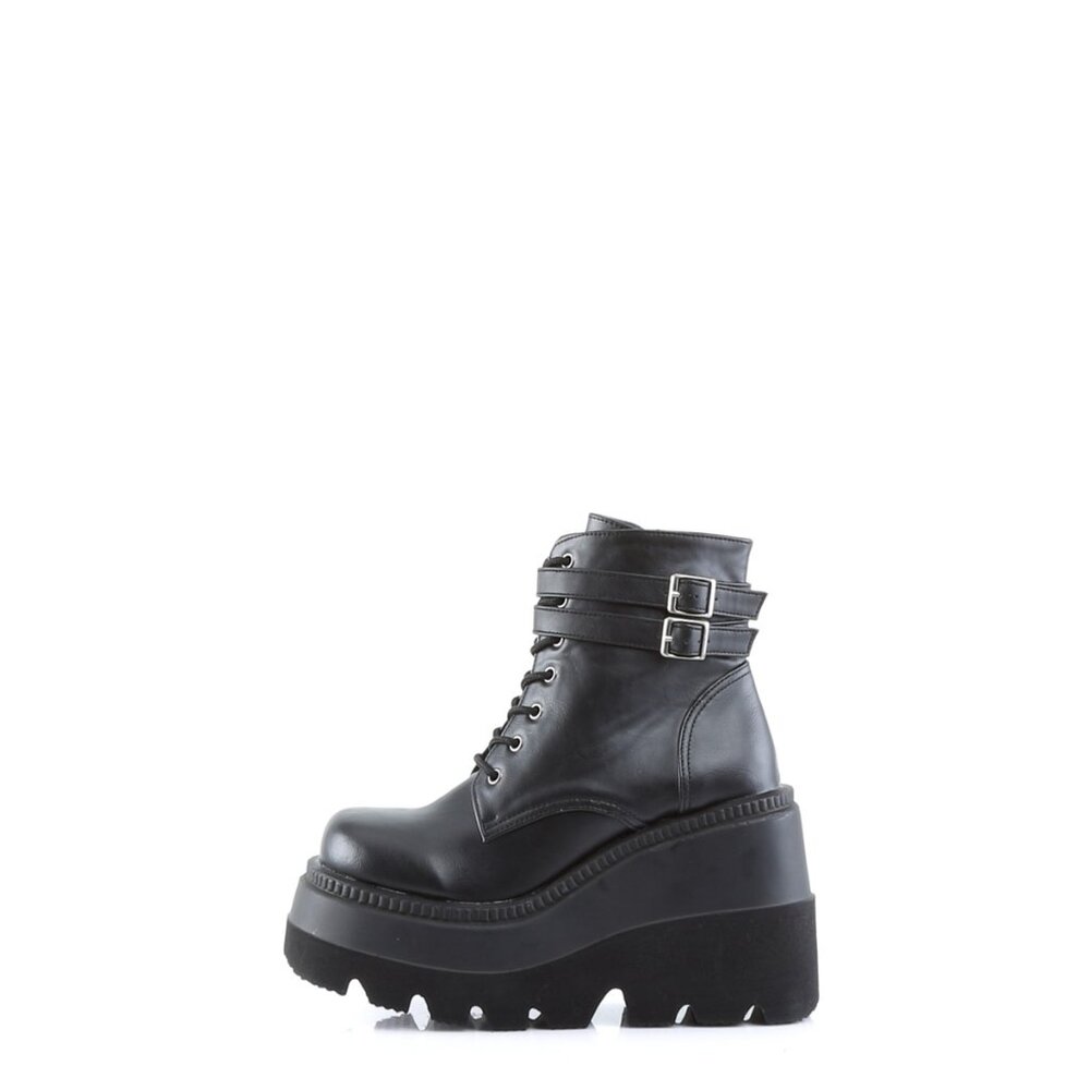 Demonia Shaker-52 Black Vegan Leather Platform Ankle Boots - Picture 4 of 4